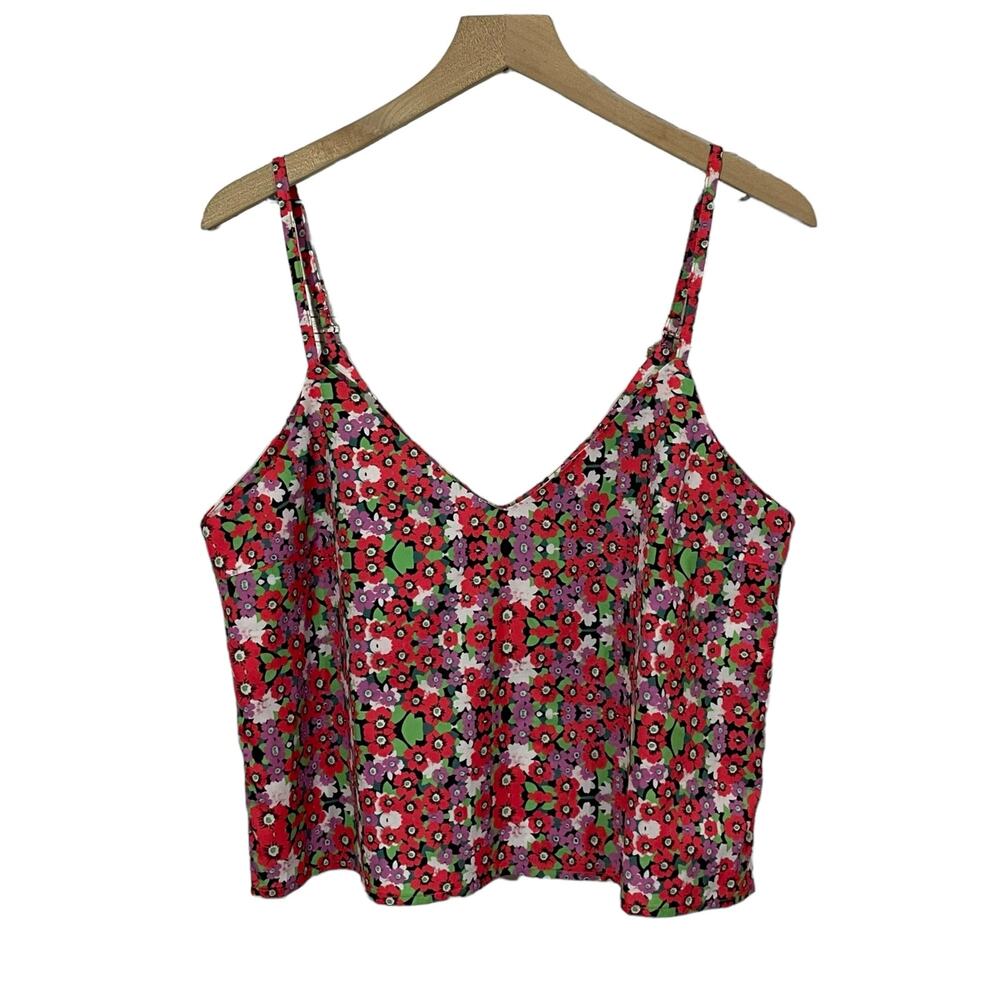 Lulu's Zenia Coral Red Multi Floral Print Cropped Cami Top - Large